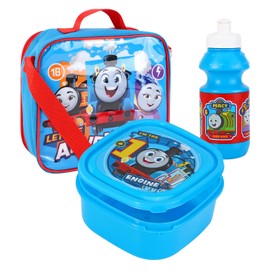 Thomas The Tank Engine 3-Piece Lunch Set, Insulated Bag with Water Bottle and Food Container, Blue