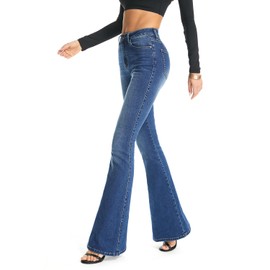 FLYING BANANA Women's Totally Shaping Curvy Stretchy Bootcut Flare Denin Jeans (Blue, 16)