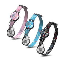 Cat Collar with Bells, Cat Collar with Breakaway Safety Buckle, 0.4 Inches Width Lightweight Adjustable Cat Collar, QR Code Cat Tag, Cat Collar with Cat ID Tag (Black + Blue + Pink, Sea World)