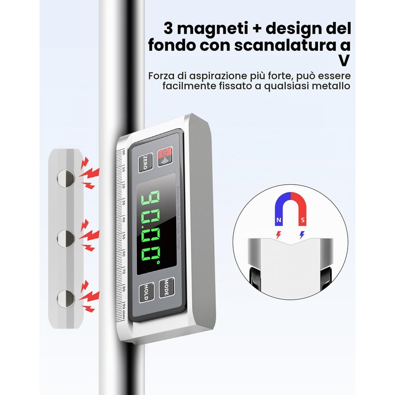 Beaspire Livella Digitale Professionale Magnetica, Inclinometro con Display LED e