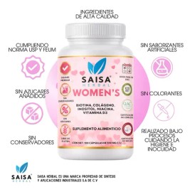 Colágeno + Biotina para Mujer | 100 Cápsulas | Saisa Womens | Saisa Herbal | Cabello, Piel y Uñas | Con Vitamina D3 e Inositol | Suplemento Alimentici