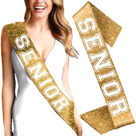 Senior Photo Sash Gold - Senior Gold Sparkle Sash - Graduation Supplies - Sparkle Sash (Snr) Gld Spkl