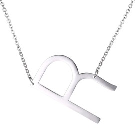 U7 Women Sideways Initial Necklace Stainless Steel Statement Big Name Chain Alphabet Letter R Pendant Necklaces