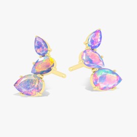 Natural Opal Gemstone Stud Earring for Women | 925 Sterling Silver Opal Gemstone Earrings | Silver Earring Gift for Her (Lavender Opal, Yellow Gold Filled)