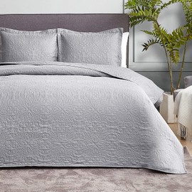 Hansleep Grey Quilt King Size - Baroque Ultrasonic All Season Bedspread King, Soft Lightweight Coverlet Bedding Set, 3 Pieces (1 Quilt, 2 Pillow Shams)