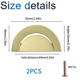 INCREWAY Half Moon Drawer Pulls, 2PCS Cabinet Pulls Semicircle Knobs Decorative Modern Drawer Pulls Hardware Handles for Kitchen Cabinet Cupboard Dresser, Gold