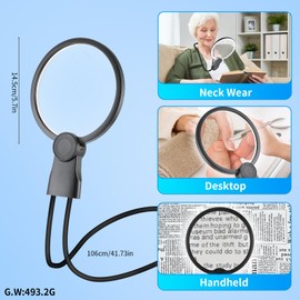 5X Large Hands-Free Magnifying Glass with LED Light for Reading, Sewing, Cross Stitch, Low Vision Seniors with Aging Eyes