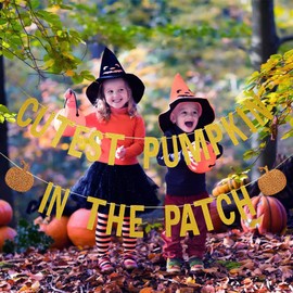 Cutest Pumpkin in The Patch Banner Gold Glitter- Little Pumpkin 1st Birthday Decorations,Pumpkin First Birthday Girl,Pumpkin Patch Decorations,Cutest Pumpkin in The Patch Decorations