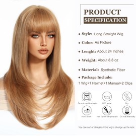 Esmee Long Straight Strawberry Blonde hair Bangs Layered wig for Women Breathable Comfortable Natural Realistic Women Party Wigs Use-24 Inches