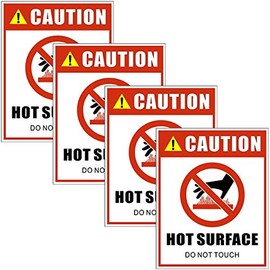 Outdoor/Indoor (4 Pack) 5" X 4" - Caution Hot Surface Do Not Touch - Danger Safety Warning Sign Vinyl Label Sticker Decal - Back Self Adhesive Vinyl