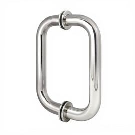 8" Shower Door Pull-Push Handle, Compatible with 1/4"(6mm) to 1/2"(12mm) Thick Glass Door, 5.11" W*9.25" H Door Handle, Chrome with 304 Stainless Steel