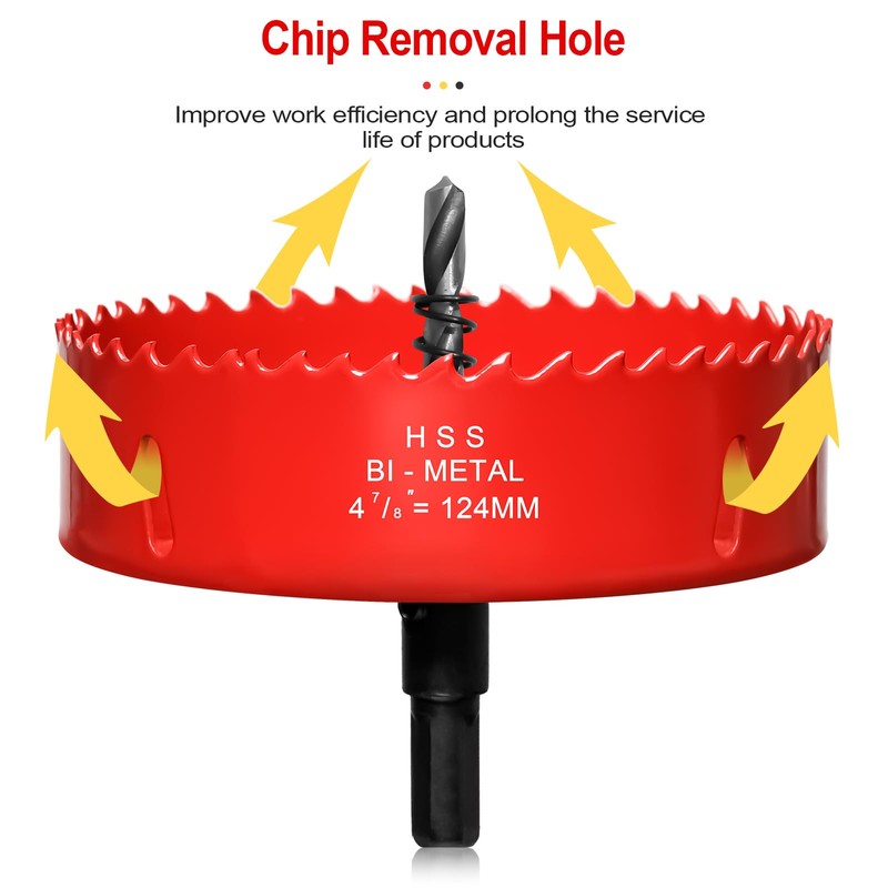 Hole Saw 4 7/8” (124mm) for Wood, HSS Bi-Metal Hole