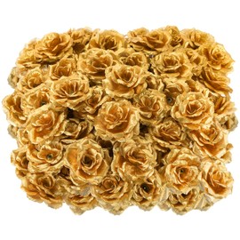 Youeon 100 Pack Artificial Rose Flower Head, 3.5 Inch Silk Rose Flowers Head in Bulk, Faux Gold Flower Heads for Centerpieces, Flower Wall, DIY Crafts, Wedding Bouquets, Party