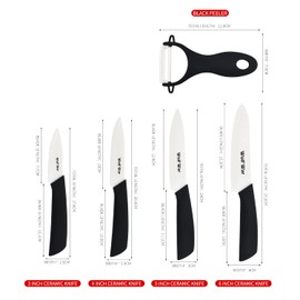 Kitchen Ceramic Knife Set Professional Knife With Sheaths, Super Sharp Rust Proof Stain Resistant (6" Chef Knife, 5" Utility Knife, 4" Fruit Knife, 3" Paring Knife, One Peeler)
