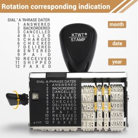KTWT 12 Phrase Dater Rubber Stamp, 12 Frequently used Office Messages, Rubber Date Stamp, Month in Letters, Day and Year in Numbers