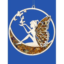 POMMERNTRAUM ® Window Decoration Window Picture Sun Catcher Amber Suncatcher Amber Decoration Magic Fairy on the Moon Elf Magic Elf