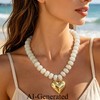 JIAOGE White Beaded Necklaces for Women, Heart Statement Chunky Necklace