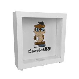 Owl Frame Money Box Made of Wood with Saying "Klugscheißer-Kasse Ideal for Saving for Graduation School or New TV" Fun Guests