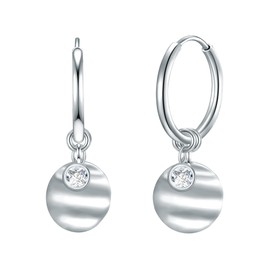 Eastside Women's Stainless Steel Hoop Earrings with Cubic Zirconia, Stainless Steel, Cubic Zirconia