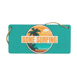 Full Colour Gone Surfing Hanging Plywood Sign - Vibrant Beach House Decor and Surfer Ideas