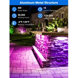 DOREIO 5W RGB Retaining Wall Lights 7 inch LED Hardscape Lighting Color Changing Low Voltage Landscape Paver Lights 12V Step Lights Outdoor Waterproof Stair Deck Lighting (6 Pack+Connectors)
