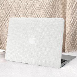 Seorsok Compatible with MacBook Air 13 Inch Case2022 2021 2020 2019 2018 Release A1932 A2179 M1 A2337 Touch ID,Elegant Leather Plastic Hard Shell Case with Transparent Keyboard Cover,White Woven