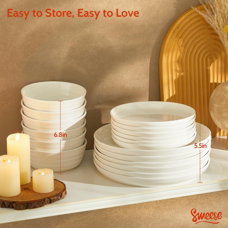 Sweese Plates and Bowls Sets,18 Pieces Modern Porcelain Dinnerware Set