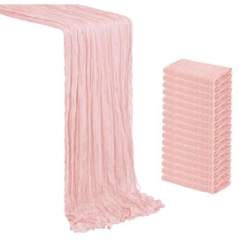 MDS Pack of 3 Cheesecloth Table Runner 35x120 Inch, 10FT Long Gauze Cheese Cloth Table Runner for Wedding Party Birthday Bridal Shower Farmhouse Garden Boho Rustic Table Decoration - Blush Pink