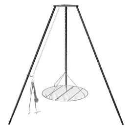 KIKIBRO Campfire Tripod Grill, Cooking Grate with Adjustable Height for Cooking Over Fire & Collapsible Legs for Easy Storage