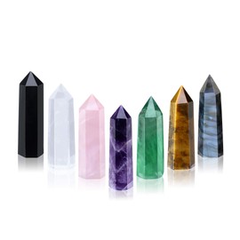 GEHECRST Pack of 7 Natural Stone Rock Crystal Healing Crystal Rods Hexagon Column Super Quality Gemstone Decoration Reiki Meditation Therapy Stones (5-6 cm)
