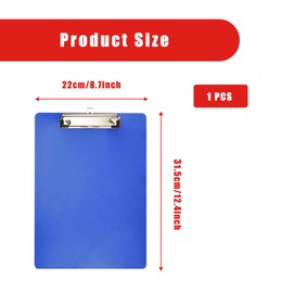 Bojueshaw Plastic Lightweight Clipboard with Low Profile Clip,A4 Letter Size Writing Pad for Office School Home Restaurant(Blue)