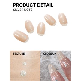 UUUUU Semi Cured Gel Nail Strips [Glitter] - 100% Real Gel, Long-Lasting & Easy to Apply & Remove, Works Any UV/LED Lamps - Spring 2025 Nail Art Stickers (UGN124 Silver Dots)
