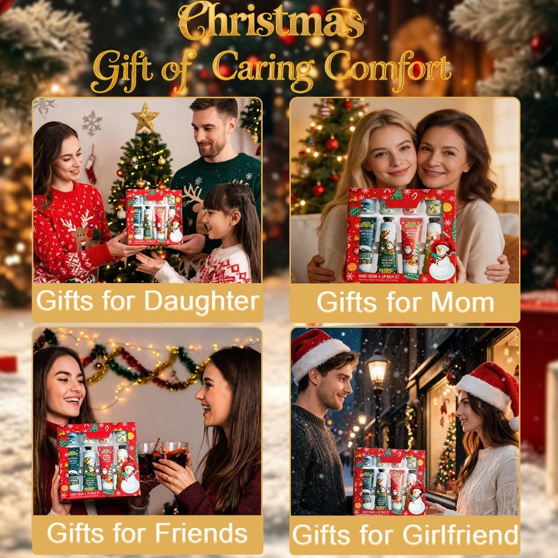 8Pcs Christmas Hand Cream & Lip Balm, Stocking Stuffers, Christmas