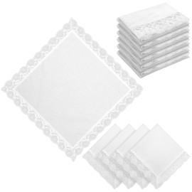 Wonderjune 6 Pack 23'' Lap Scarf for Women Church with Lace Lap Scarves Ladies Cotton Handkerchief Lace Handkerchief for Lap Covers Lap Skirts Church Office (White)