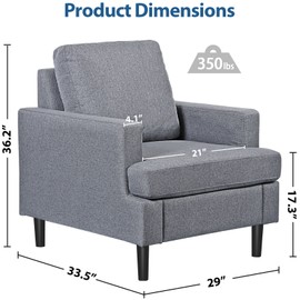 Segawe Gray Accent Chair Upholstered Reading Armchair with Wood Legs for Living Room