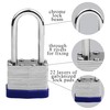 Padlock with Keys, 40mm Steel, Long Shackle, Blue, 2-Pack, Weatherproof