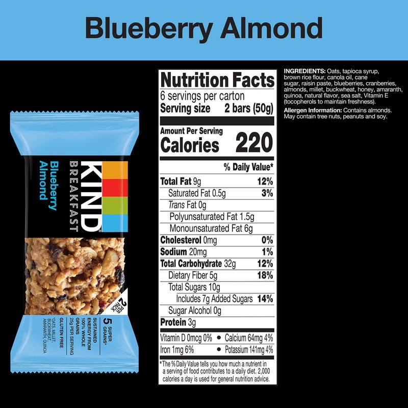 KIND Breakfast Bars Blueberry Almond 6 Pack Gluten Free Healthy