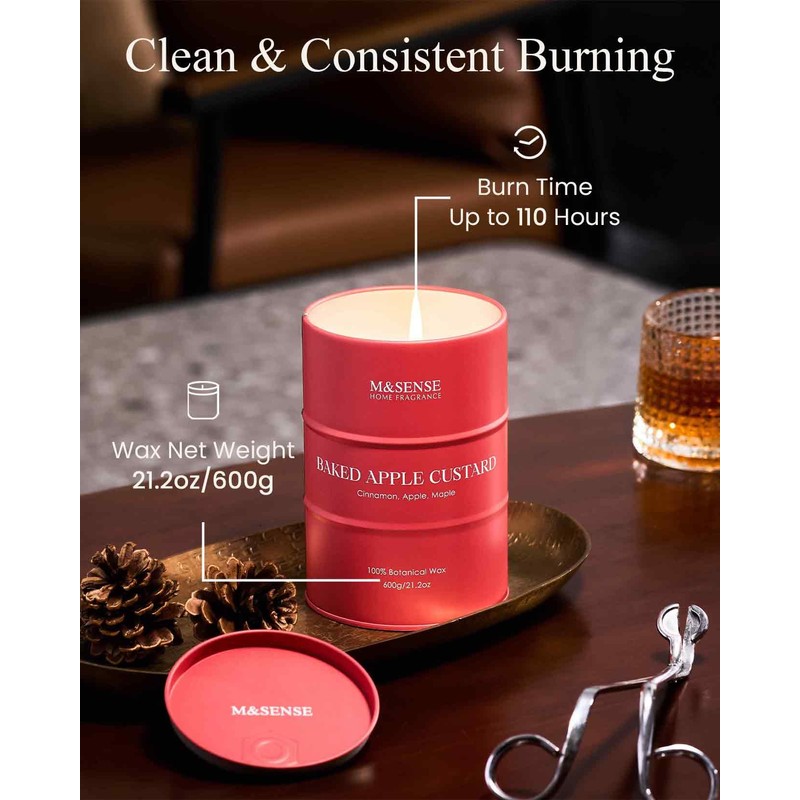 M&SENSE Baked Apple Scented Candles Large, Natural Soy Candles 21.2oz