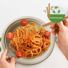 PAMI 250-Piece Compostable Combo Set, 100 Plates, 50 Forks, 50 Spoons, 50 Knives all CPLA - Natural Party With Microwave Safe Eco Plates & Utensils, Biodegradable PFAS Free Bagasse Dinnerware Set