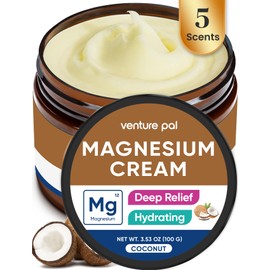 Venture Pal Magnesium Lotion, Topical Magnesium Cream for Sleep, Leg Cramps & Pain, Muscle Relaxation, Calm, Moisturizing Supplement with Coconut Oil, Shea Butter & Hyaluronic Acid, Safe for Kids