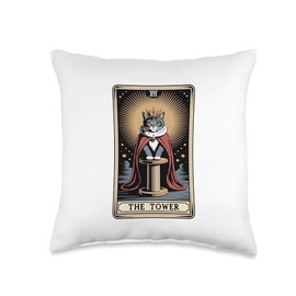 Cat Tarot Card The Tower Cat Scratching Post Tree Cat Throw Pillow