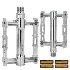 Thinvik Bike Pedals of 9/16 Inch - Retro Silver Bicycle Flat Pedals with Reflectors - Lightweight Aluminum Alloy Platform Pedals with 2DU Sealed Bearings for Mountain, BMX, and Road Bikes