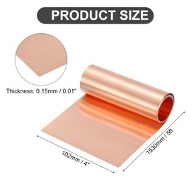 sourcing map Pure Copper Sheet Roll, 0.15mm 19Ga Thick T2 Copper Flashing 1530mm x 100mm/5Ft x 4in Copper Strip Soft Copper Metal Foil Plate for Craft Electrical House Repair