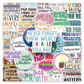 Mental Health Stickers,50 PCS Mental Health Vinyl Waterproof Decals for Water Bottles Computer Bicycle Skateboard Luggage Phone Pad Laptop Kids Teens Stickers Pack