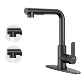 Kitchen Faucets, Kitchen Faucet with Pull Down Sprayer and Deck Plate, Stainless Steel Commercial Utility Kitchen Faucets for Sink 1-3 Hole for Bar Rv Camper Laundry Outdoor Farmhouse, Flat Black