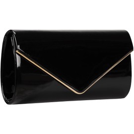 Dexmay Patent Leather Envelope Clutch Purse Shiny Candy Foldover Clutch Evening Bag for Women Black