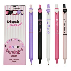 Maydahui Stylish Heart Knock Type Ballpoint Pen, Set of 10, 0.02 inch (0.5 mm), Black Ink, Cute, Love, Gel Ballpoint Pen, Cute, Easy to Apply, Stationery, Present