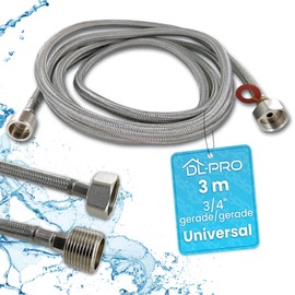 DL-pro Inlet Hose Extension 3 m 3/4 Inch Straight/Straight -15° to +90° Stainless Steel for Washing Machine Dishwasher Dishwasher