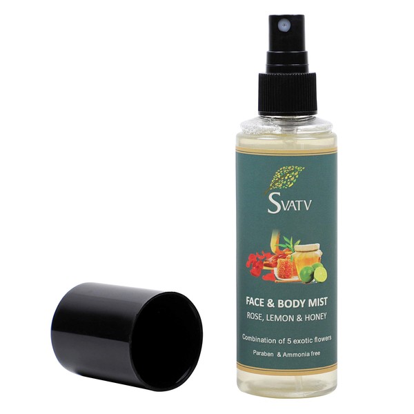 SVATV Face & Body Mist, Facial Spray with Rosewater lemon Honey & FIVE exotic Flowers Calming & Hydrating Treatment with Aloe Vera, Paraben & Ammonia Free