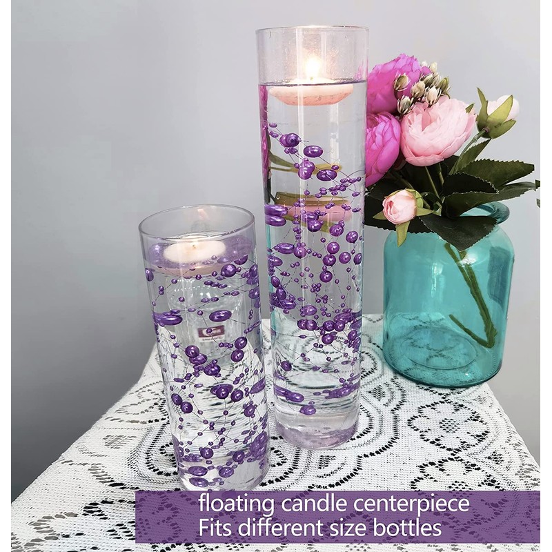 50 Pcs Pearl String for Floating Candles Centerpiece, Purple Faux